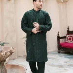 Green Raw Silk Kurta Pajama