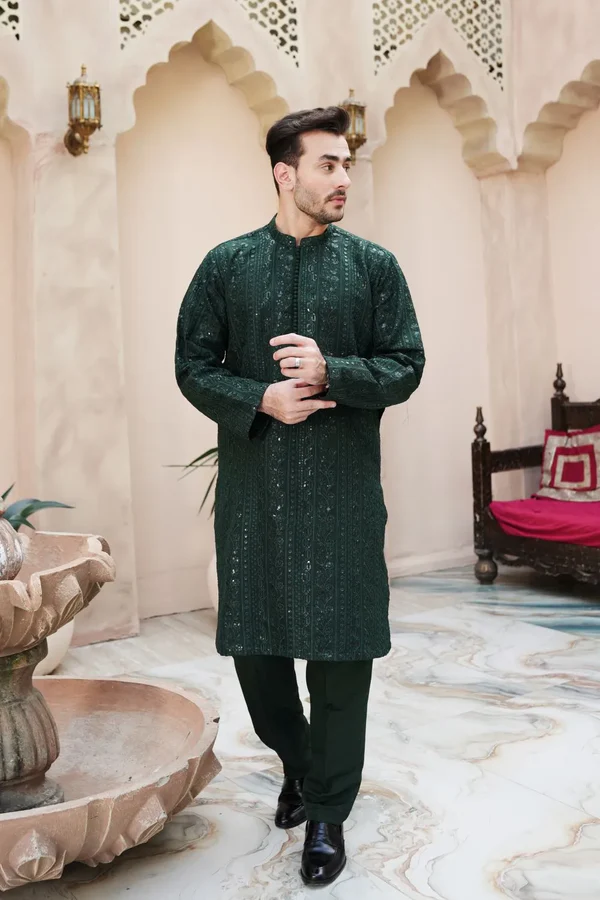 Green Raw Silk Kurta Pajama