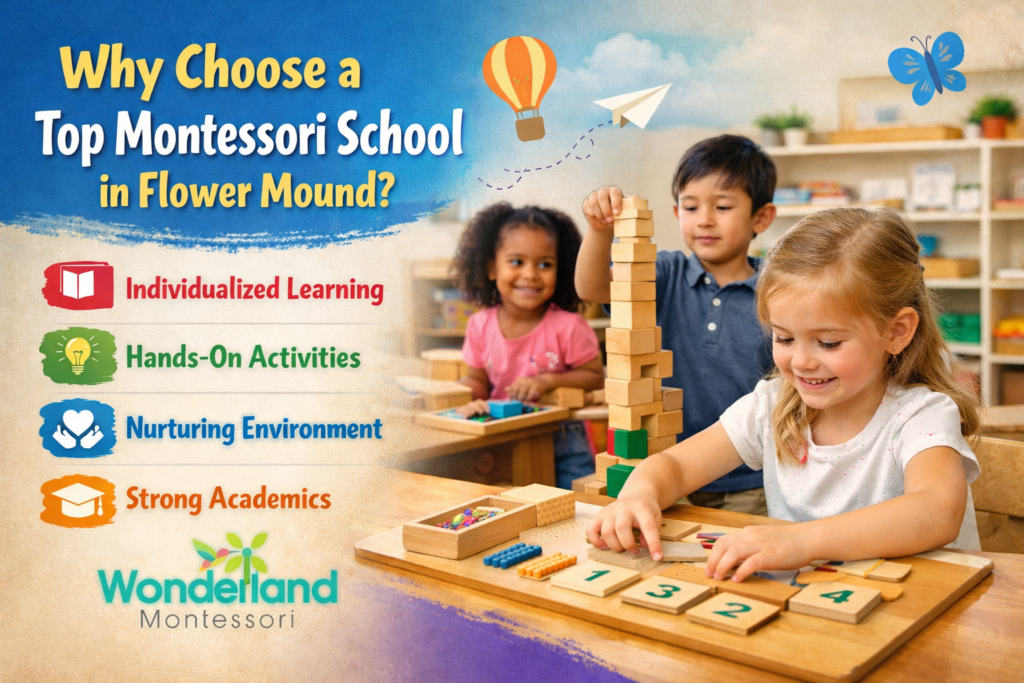 Wonderland Montessori Flower Mound classroom banner