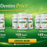 ProDentim price banner showing oral probiotic supplement bottles with pricing and bundle options.