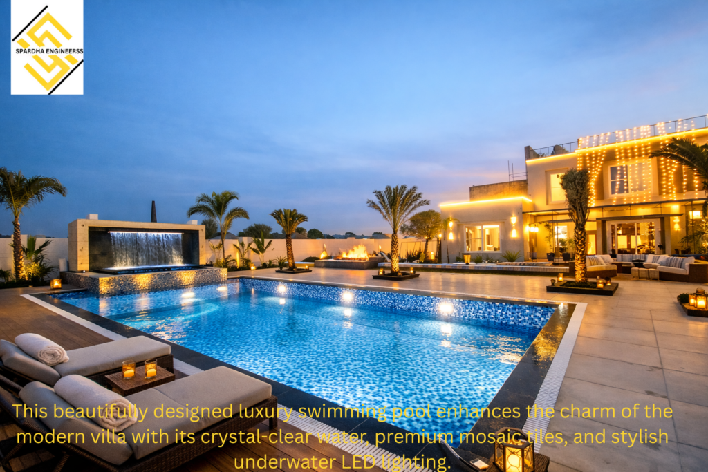 Swimming pool manufacturer constructing a durable residential and commercial swimming pool with modern design and filtration systems