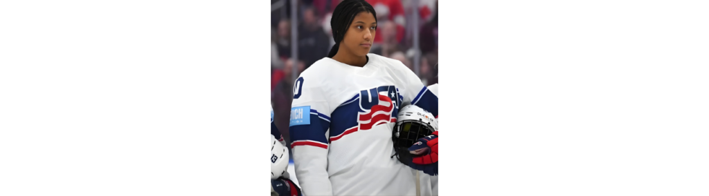 Laila Edwards Rivalry Series Team USA Navy Chest Stripe, Flag-Style “USA” Logo, and Red Piped Details White Hockey Jersey
