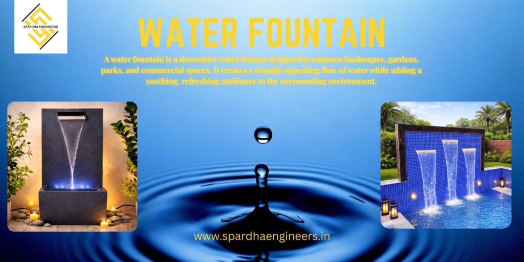 Modern outdoor water fountain design in Ghaziabad with elegant landscaping and flowing water feature