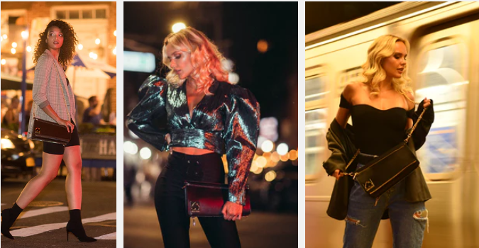 women posing with the handbags and chestnut bags.