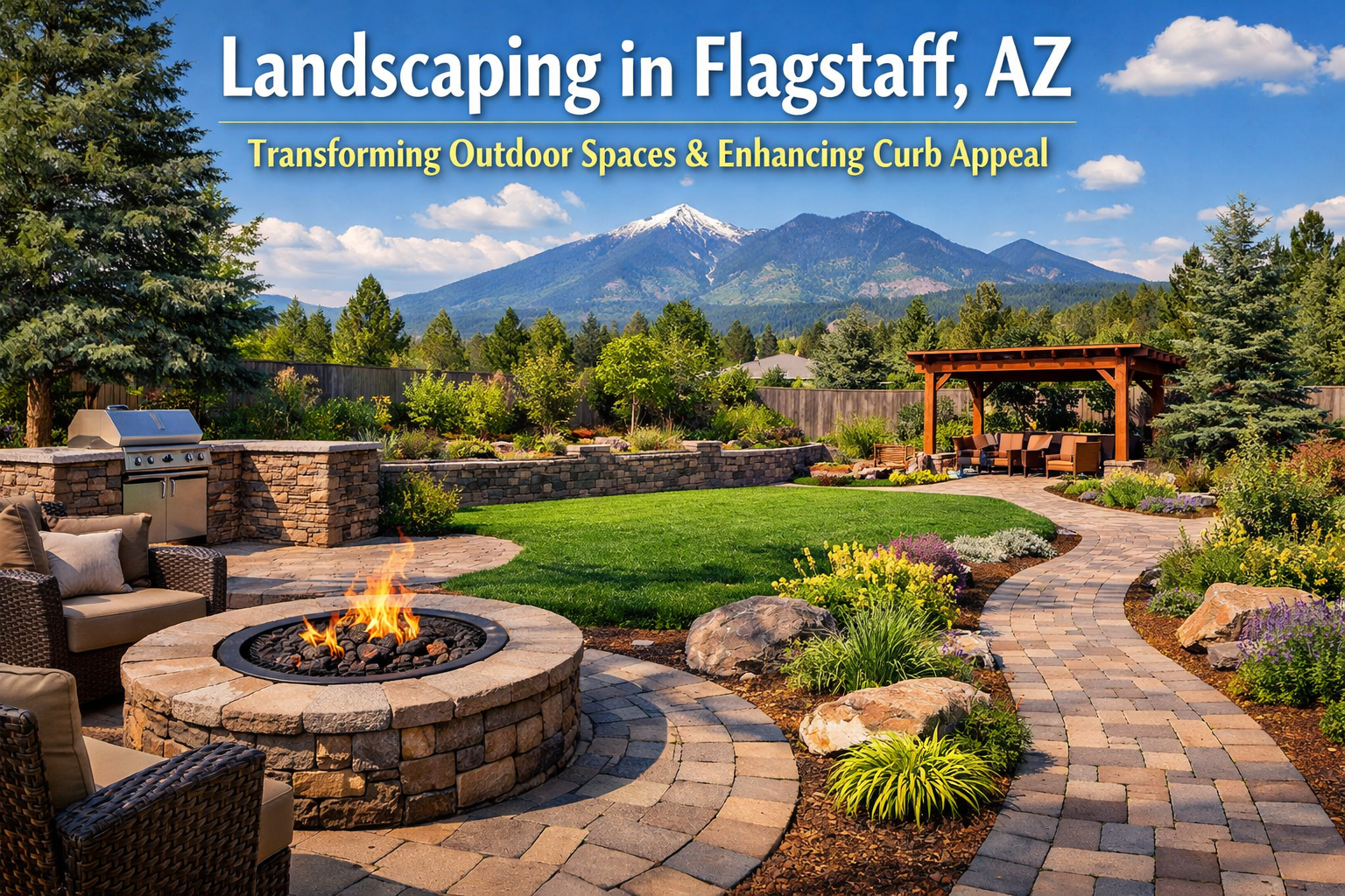 Flagstaff backyard with scenic peaks backdrop