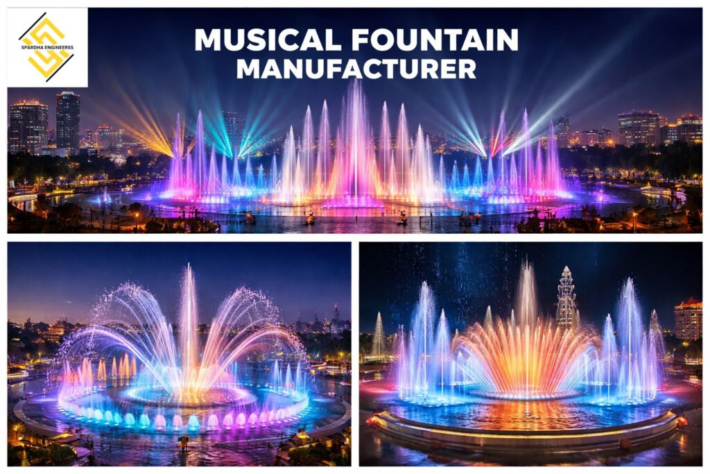 Musical fountain manufacturer designing synchronized water, music and LED light fountain show
