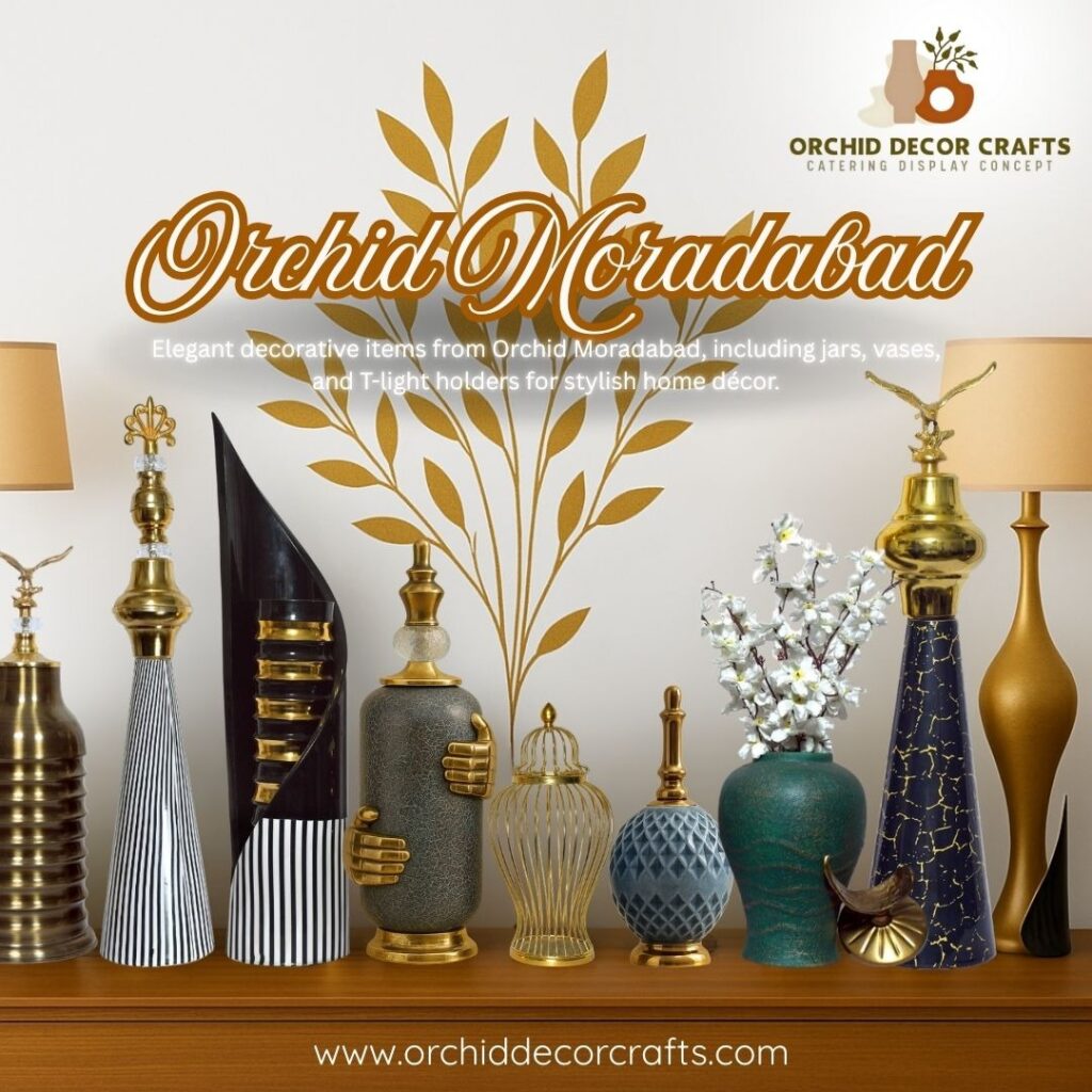 Orchid Moradabad decorative items including decorative jar, flower vase, ginger jar and T-light holder